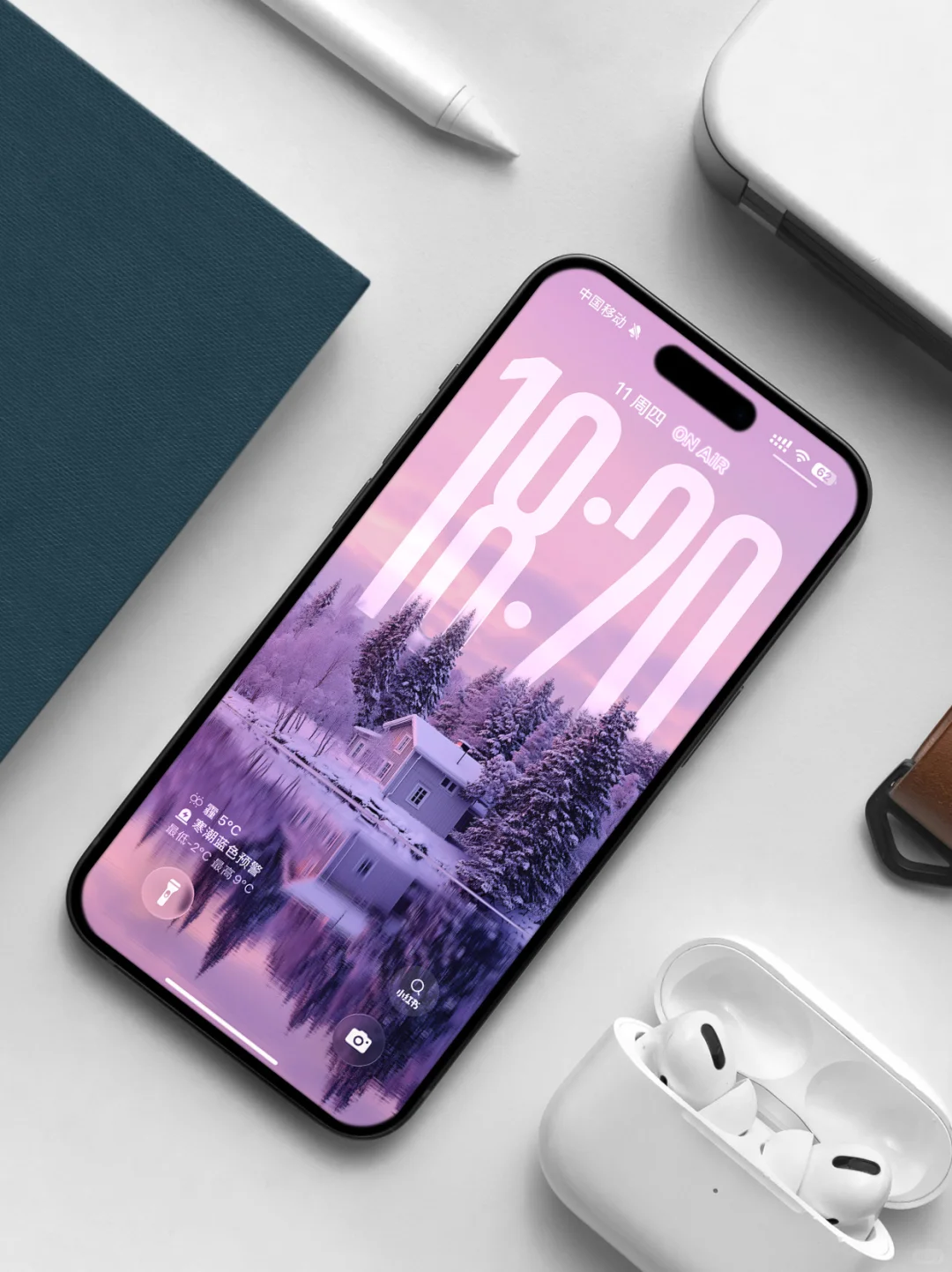 159＃冬日的粉调雪山湖景手机平板电脑壁纸