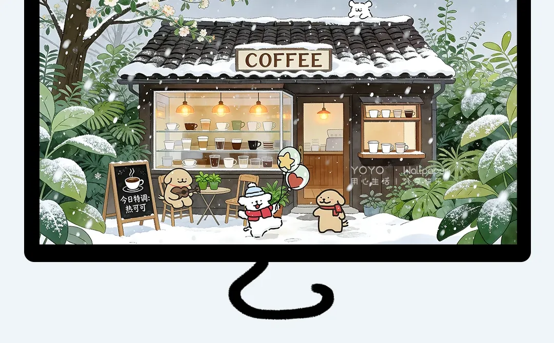 ☕️咖啡雪景·可爱修狗电脑壁纸|469