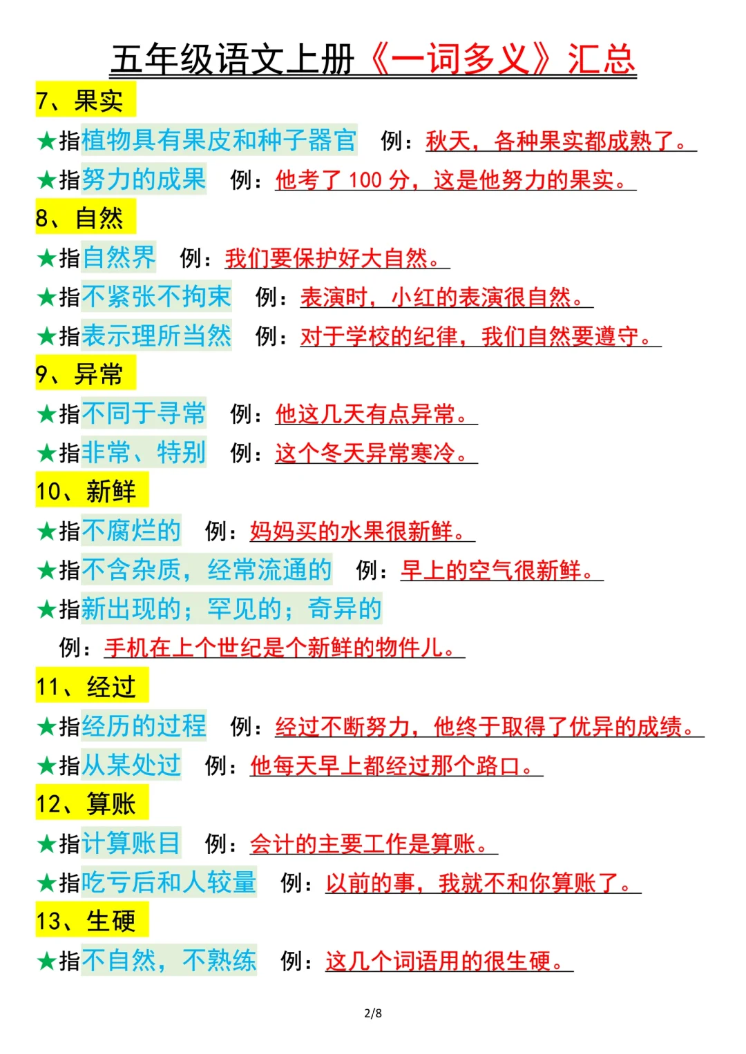 五年级🔥一词多义及不同意思造句🔥