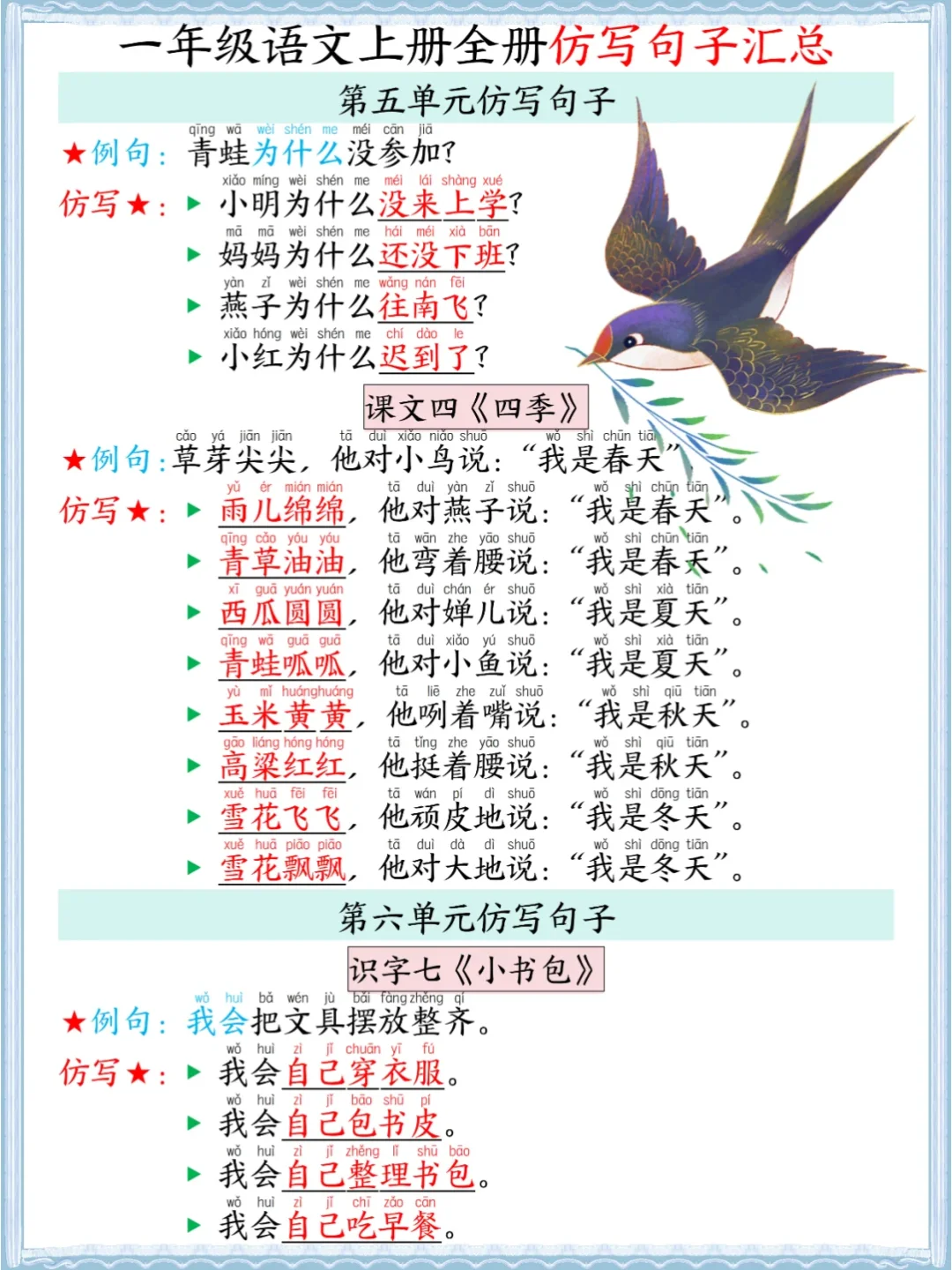 一年级语文上册全册仿写句子汇总