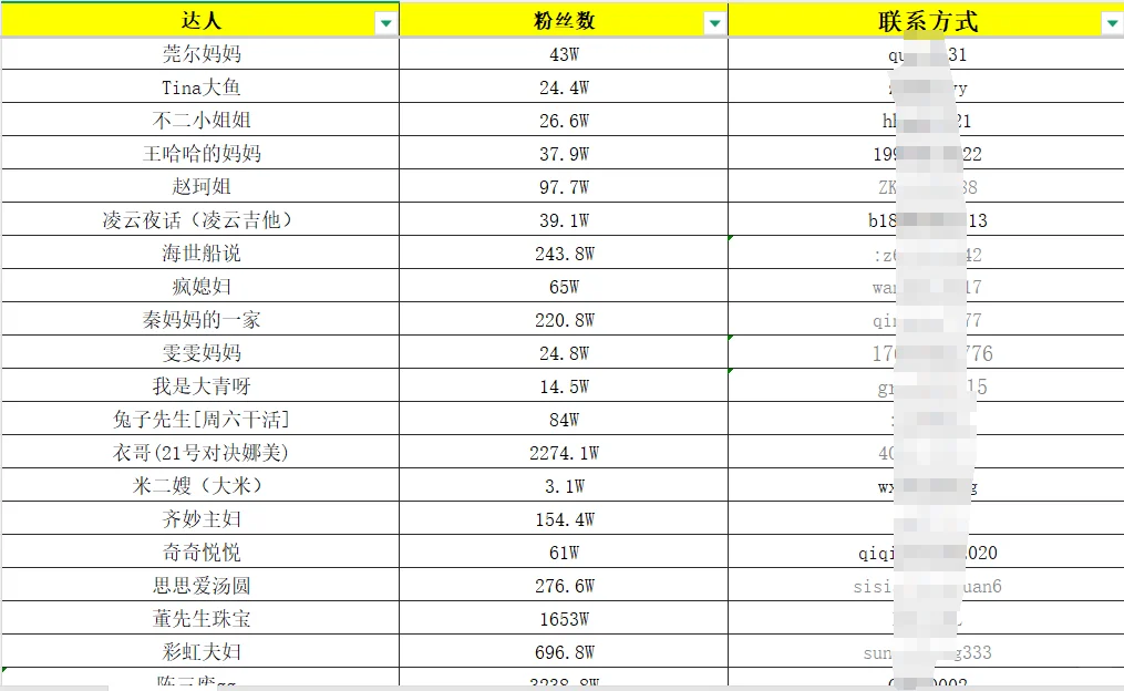 220.1万+抖音达人资源表