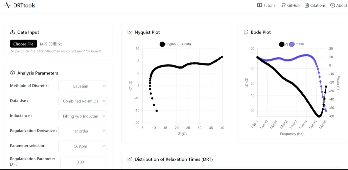 EIS分析神器网页版在线DRT分析工具！