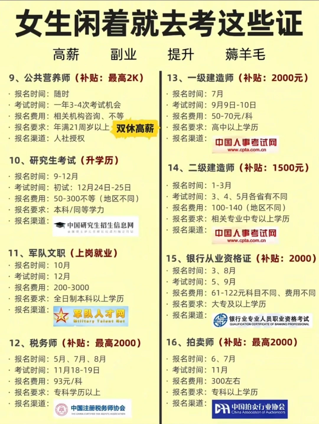 女生闲着可以考这些证