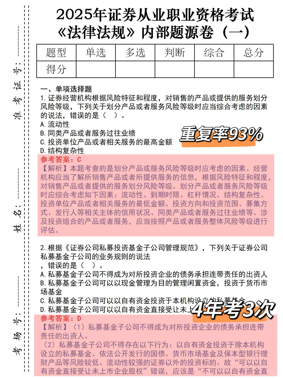 给明天参加证券从业考试的人，提个醒❗️