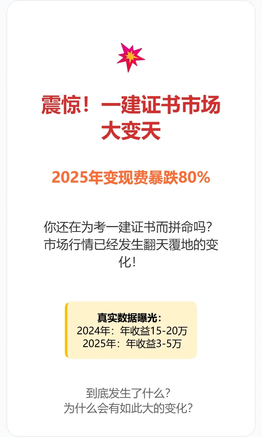 一建证书变现费暴跌80%？真实行情曝光！