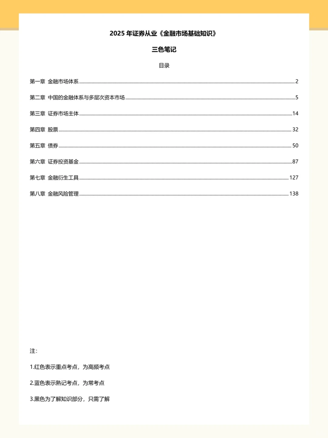证券从业资格金融市场基础知识精选三色笔记