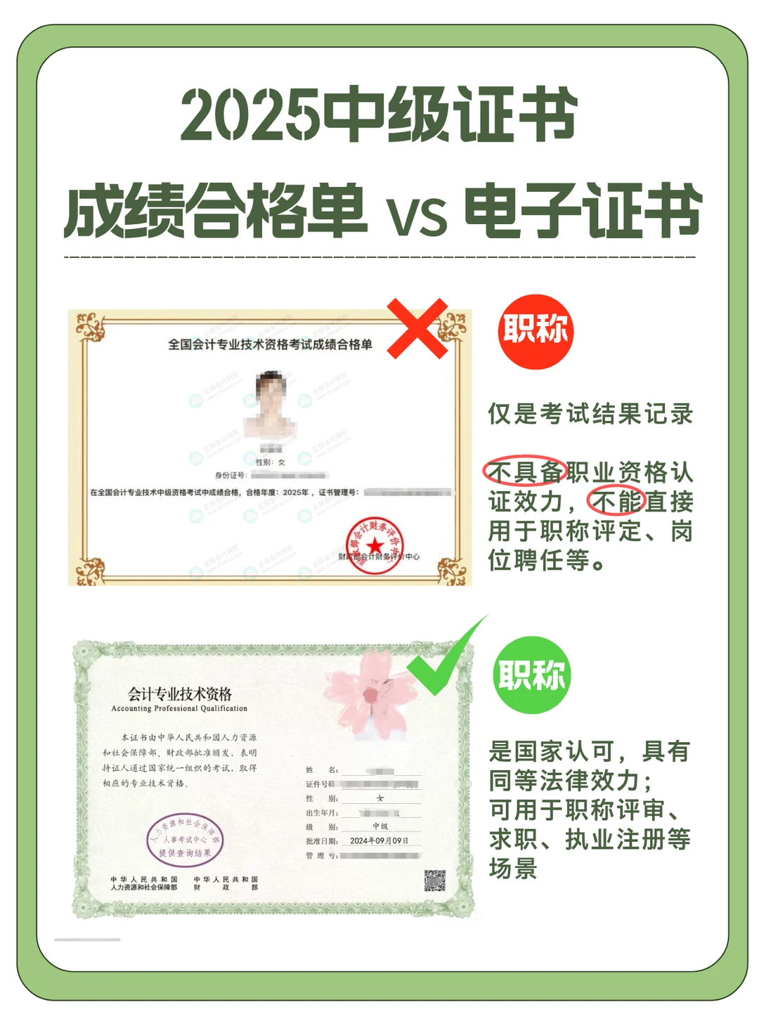 25中级会计成绩合格单vs电子证书❗二者区别