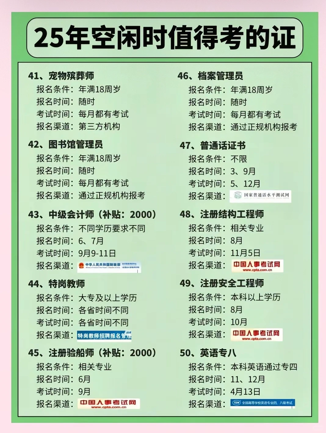 空闲时值得考的证书大全