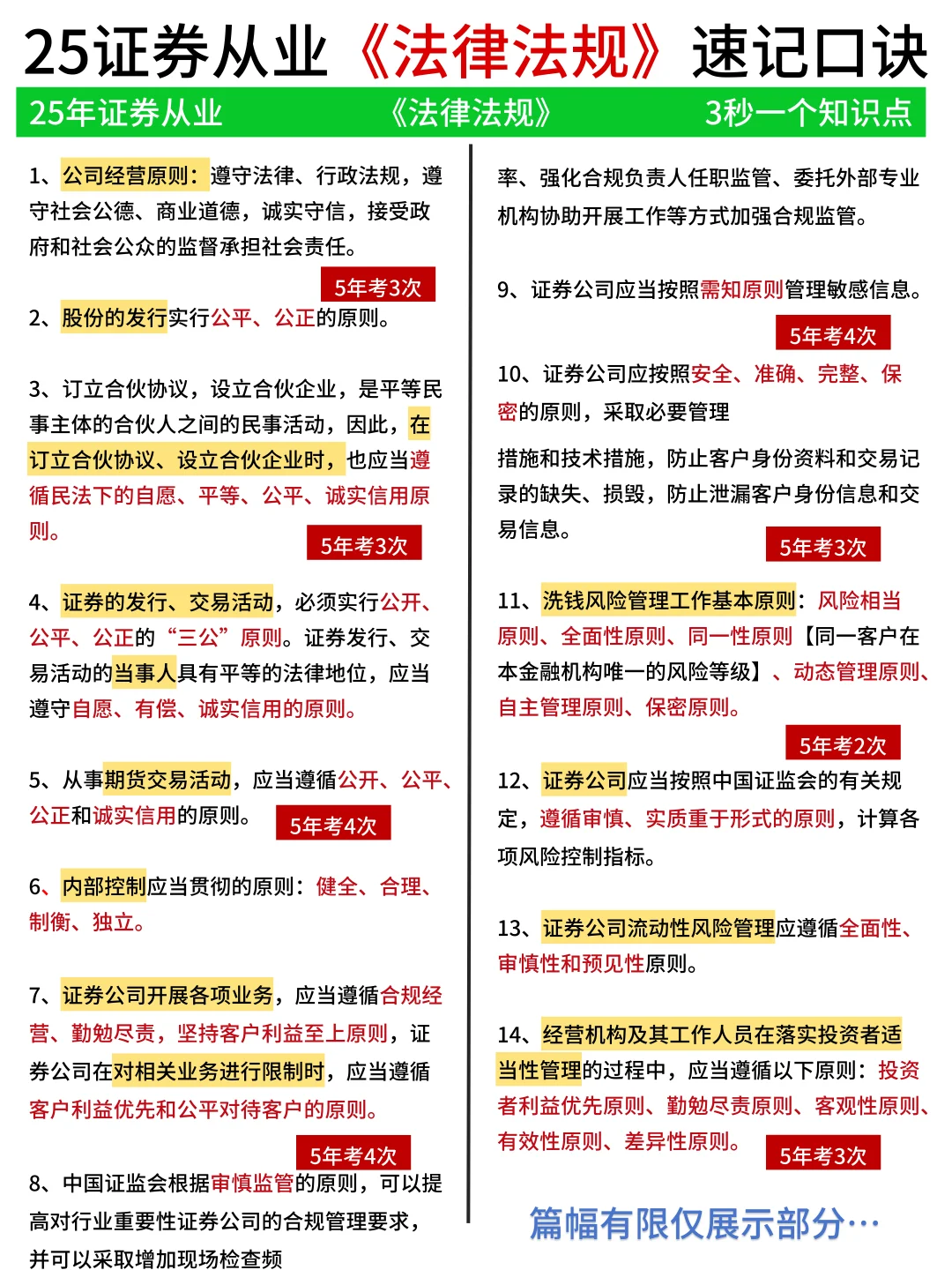 3h背完证券从业《法规》速记口诀，85分过了