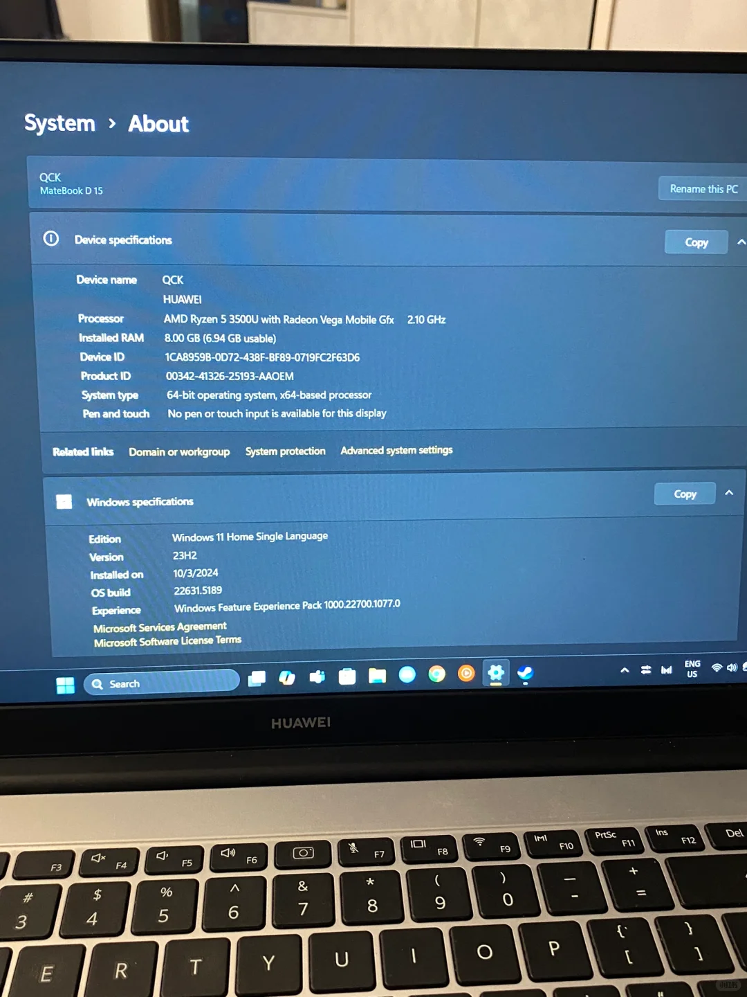 ➗闲置HUAWEI MATEBOOK D15💻