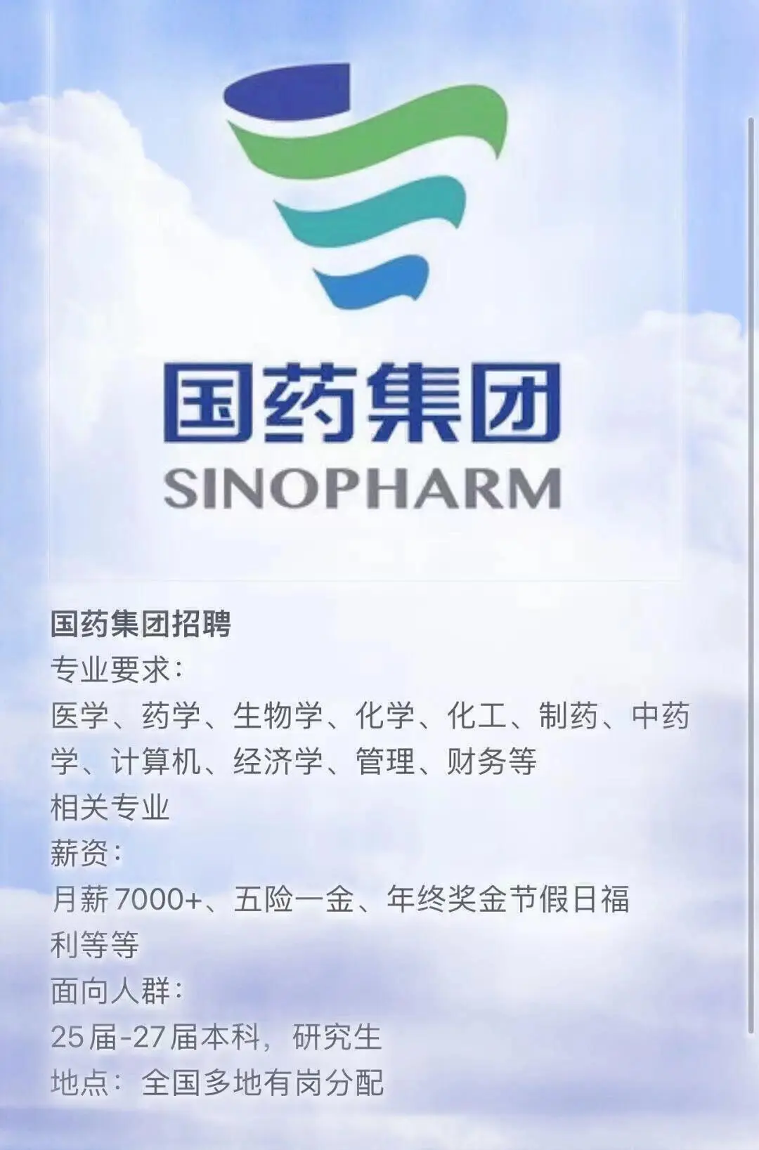 央企中国医药集团校招 !!投就中!!!!
