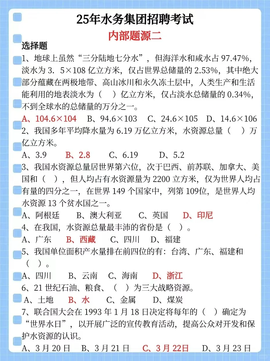 提醒今年参加水务集团招聘进度为零的，快背
