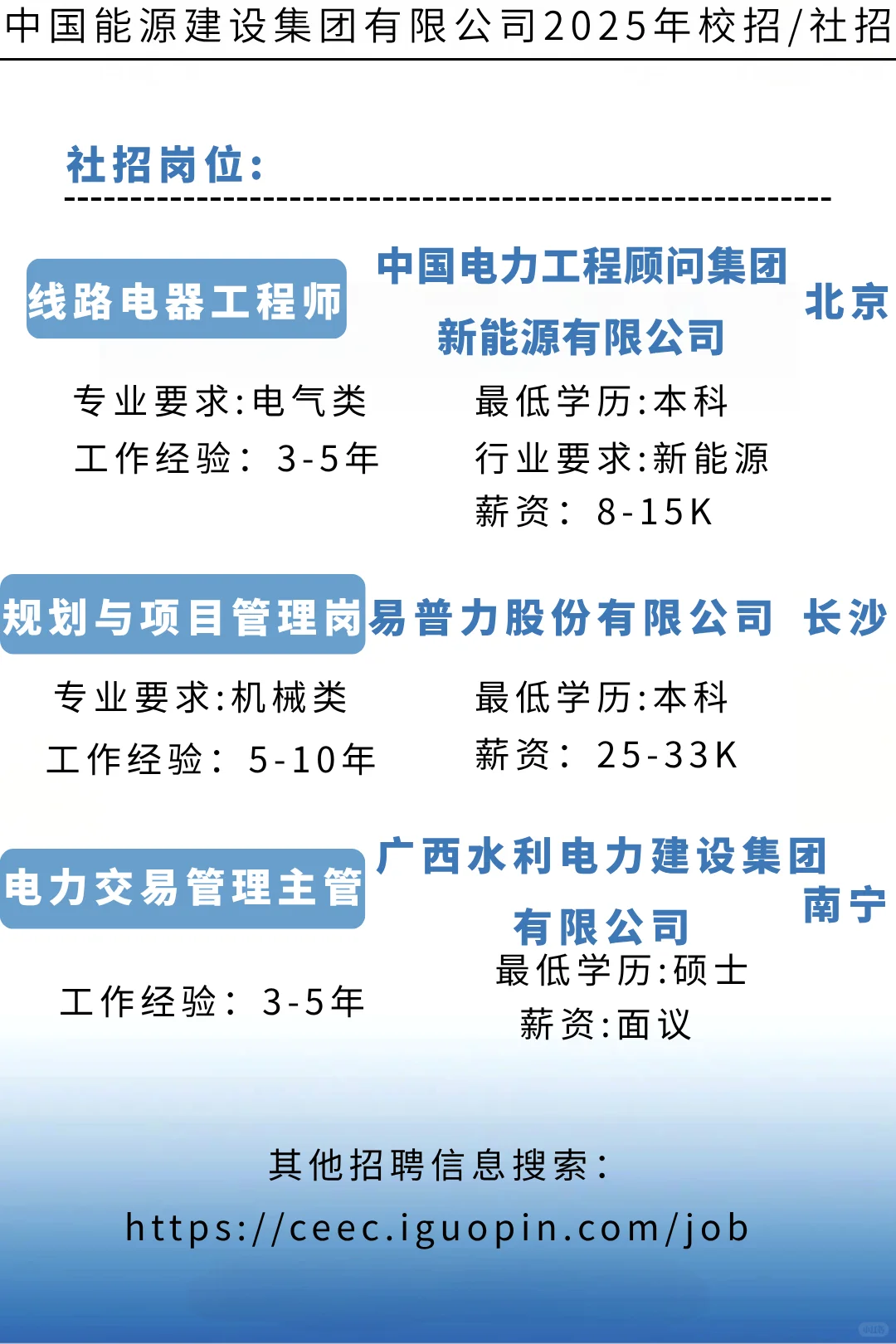 中国能建2025届全球校园招聘正式启动
