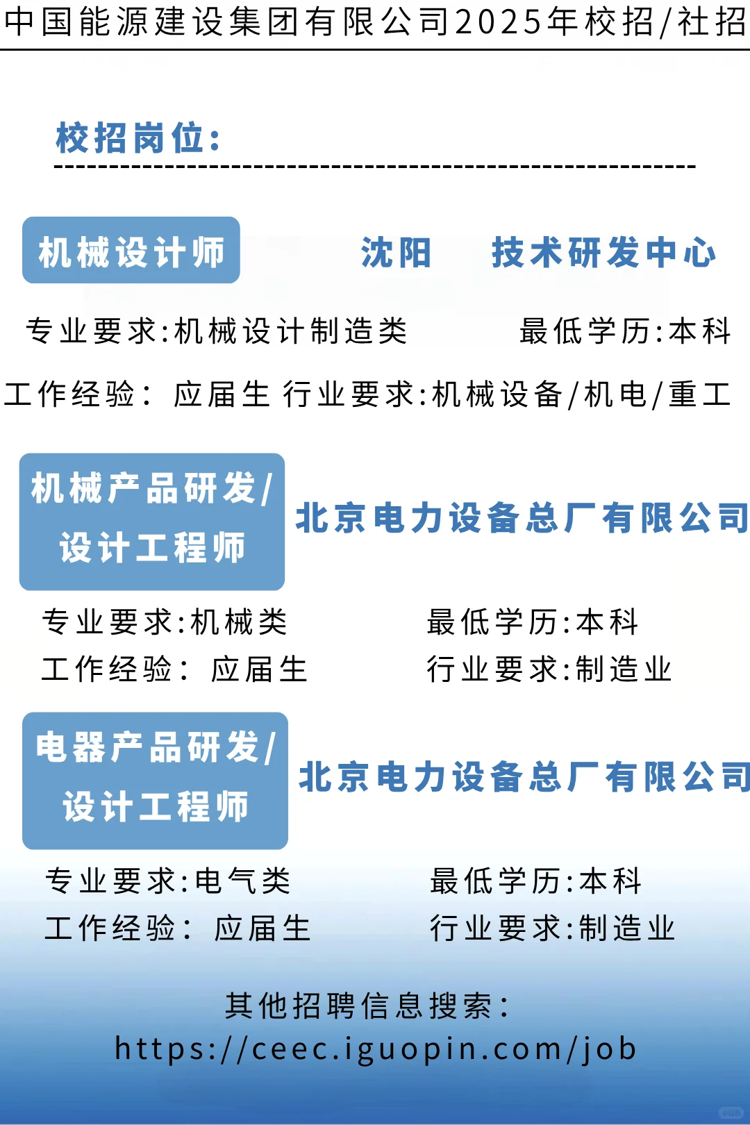 中国能建2025届全球校园招聘正式启动