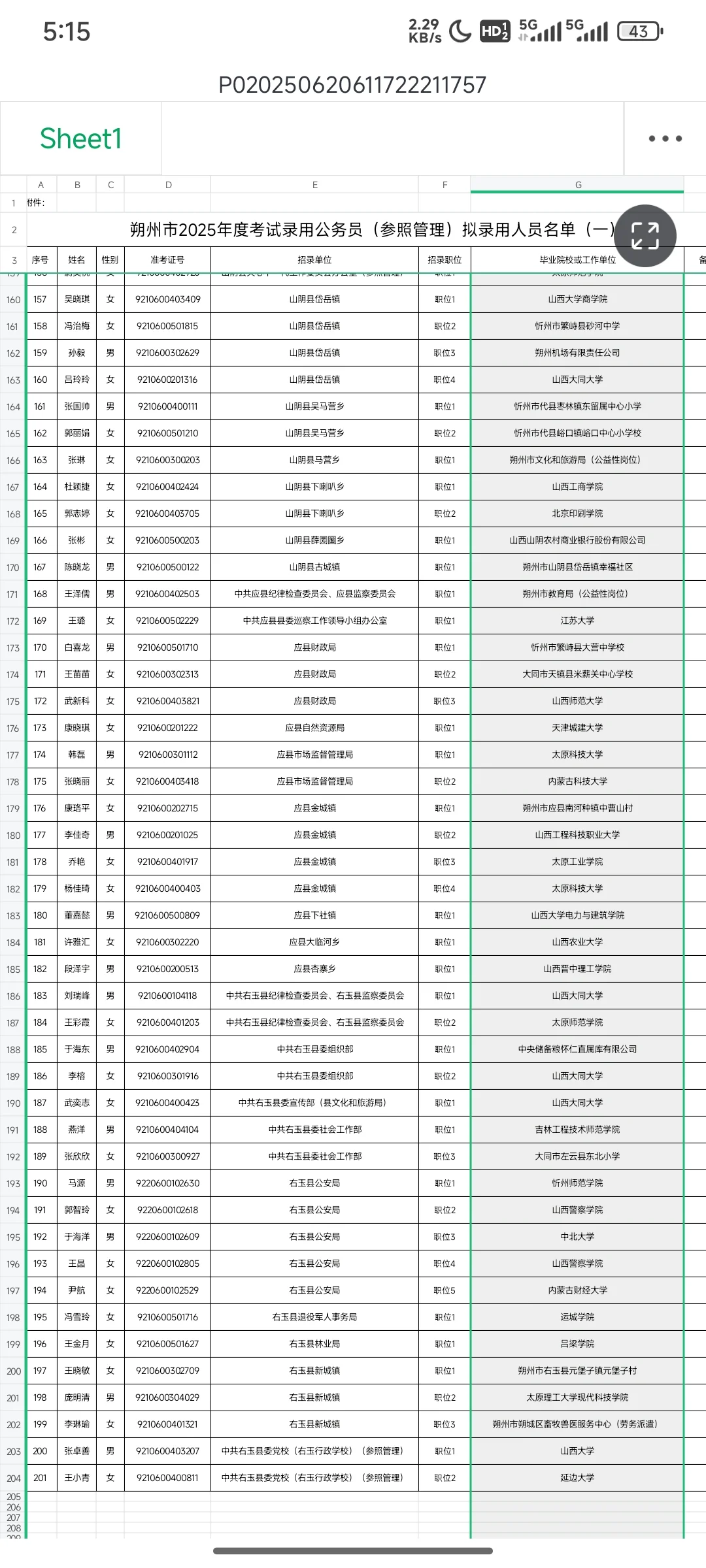 朔州公务员拟录用公示
