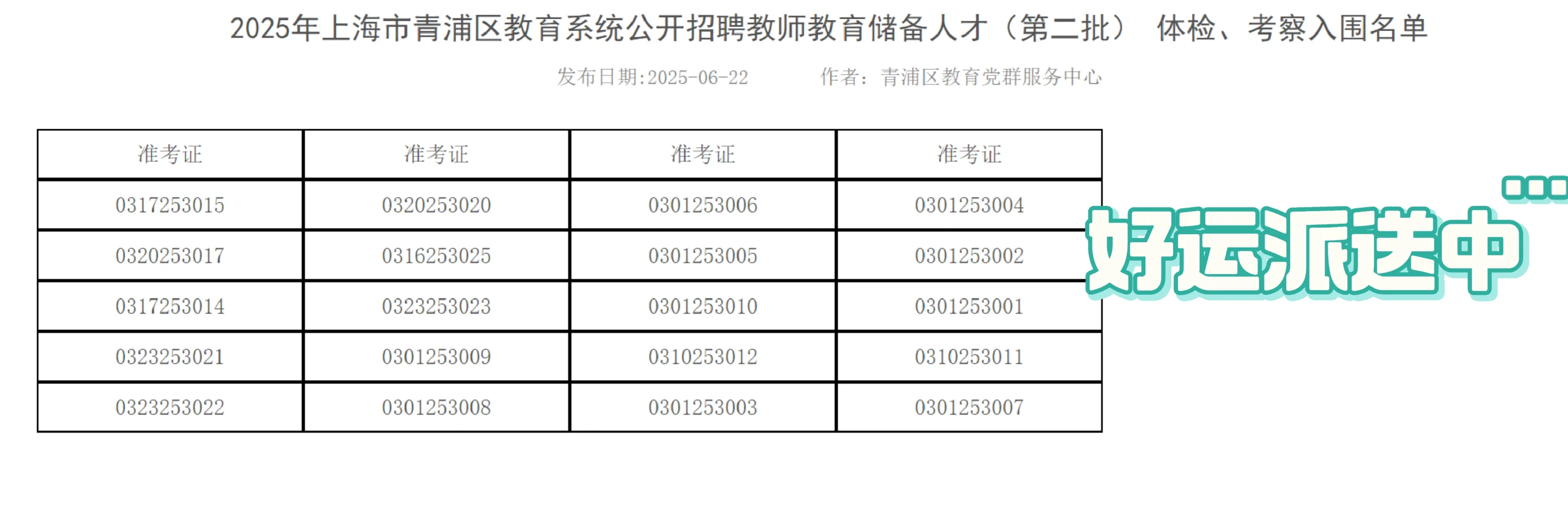 2025年青浦区教育系统公开招聘教师储备公示
