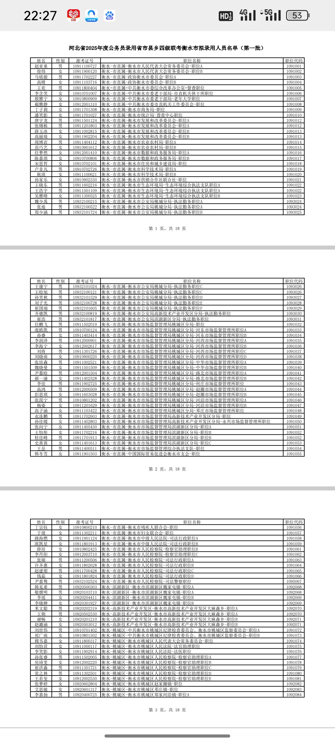 2025衡水市公务员公示名单
