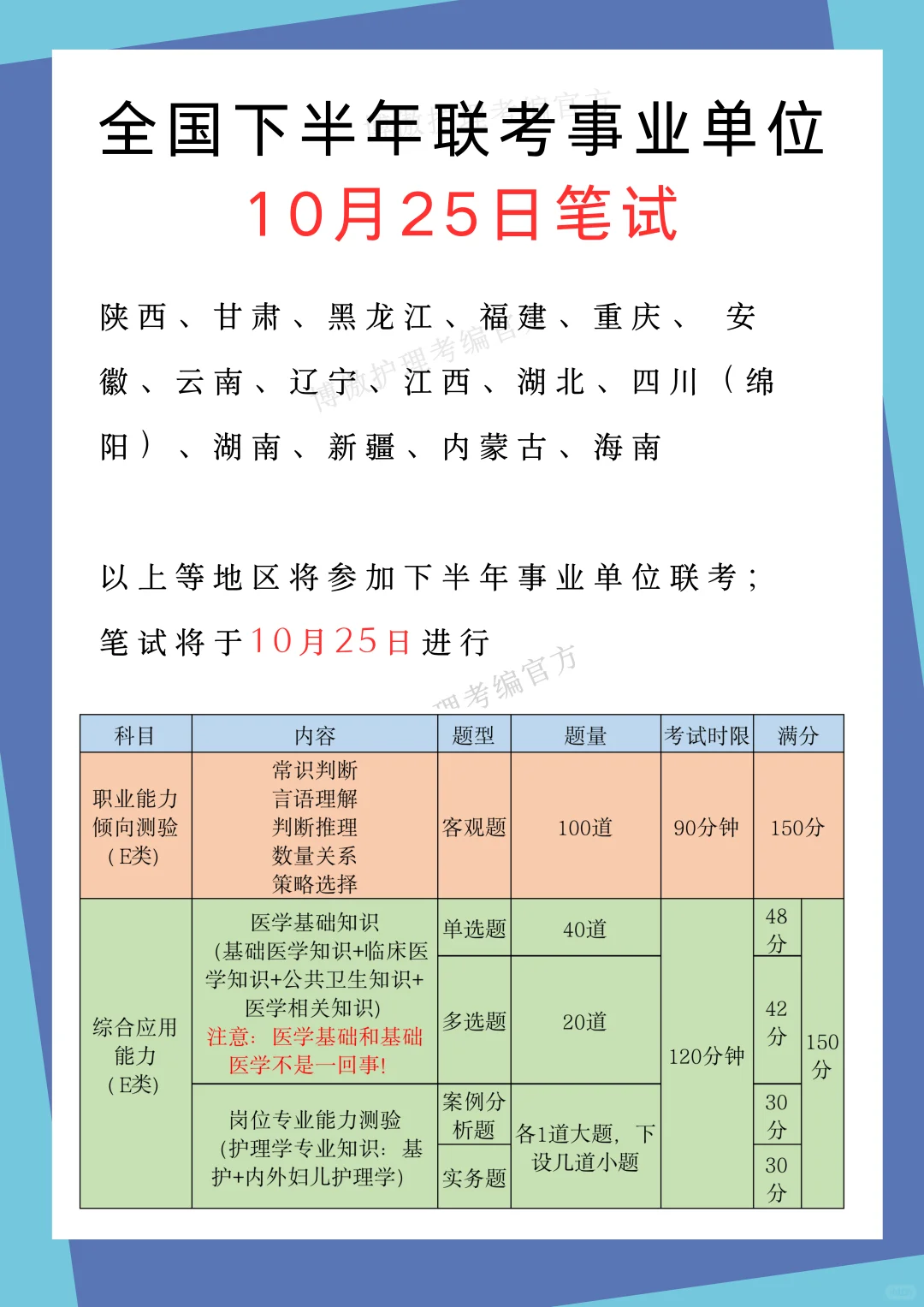 确定了❗护理事业编联考时间已定❗10月25日