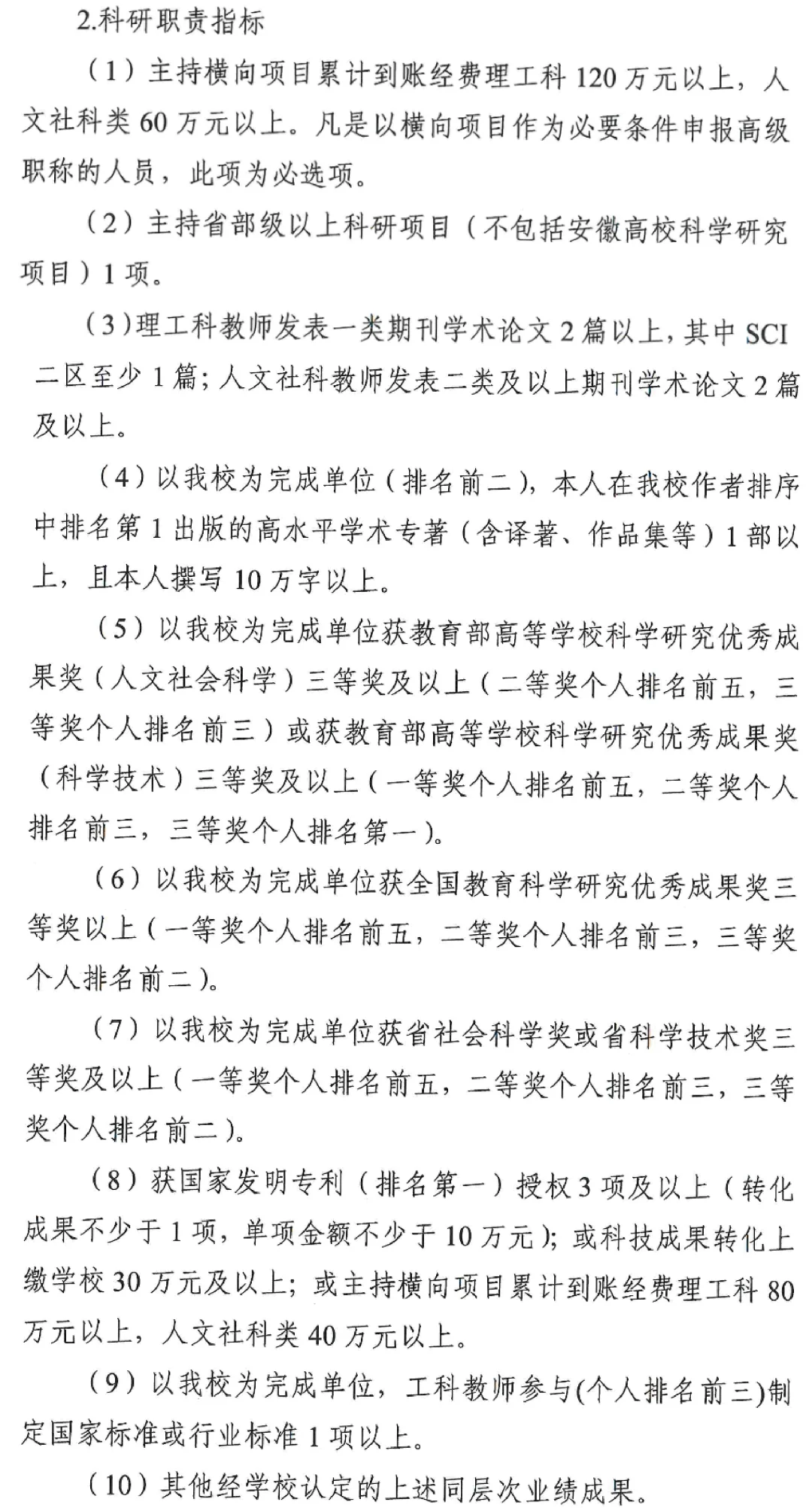 合肥大学教授/副教授首聘期任务