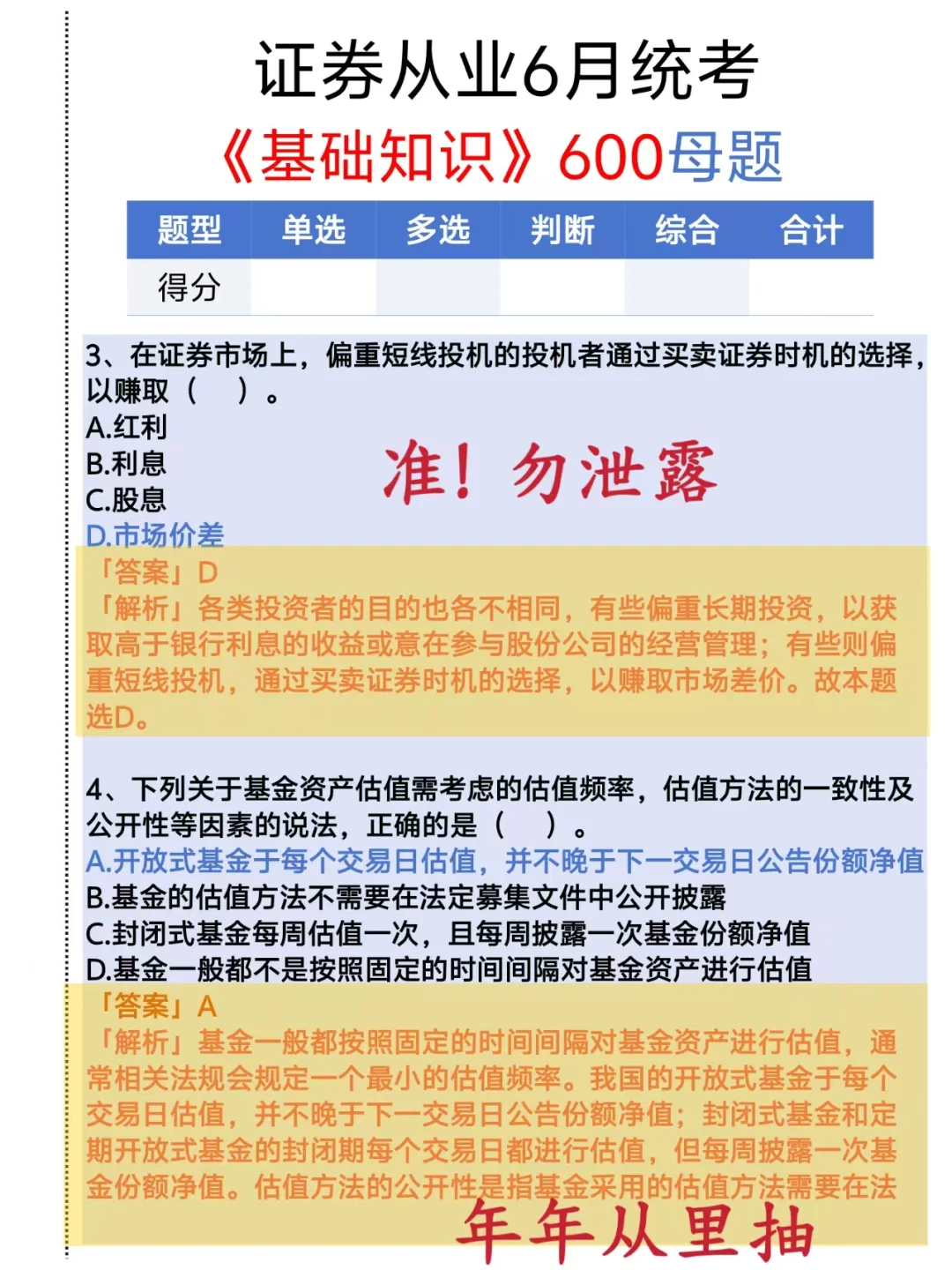 证券从业不急了，就这600道，熬夜背吧！