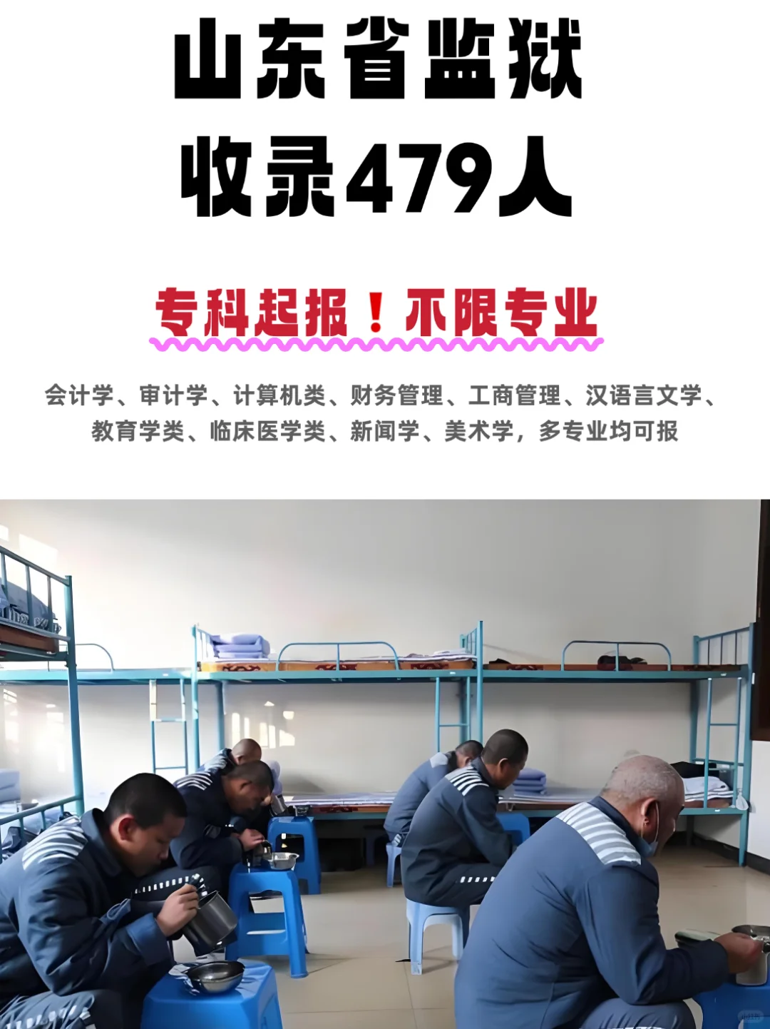 往年山东省监狱计划479人，不限专业