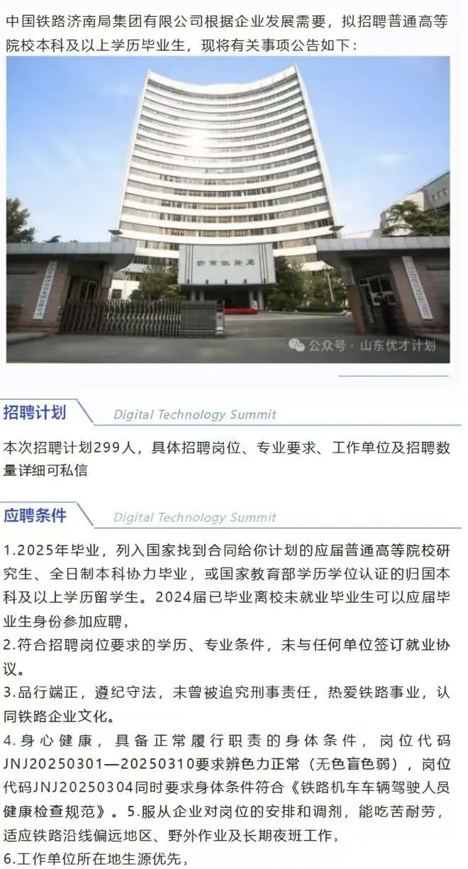 229人！中国铁路局济南局公开招聘啦～报名