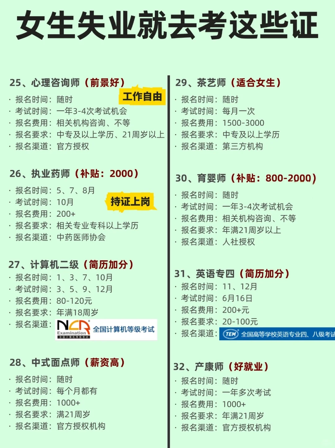 失业女生别摆烂，闲着就考这48本证书