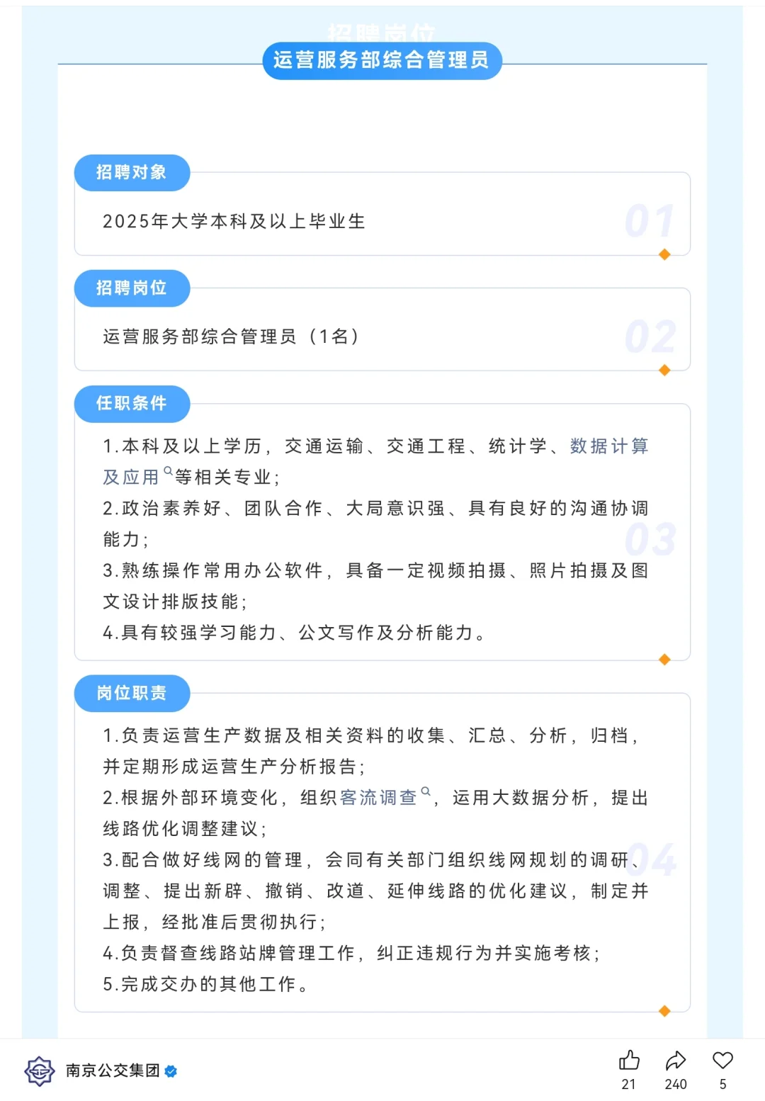 南京公交集团招聘