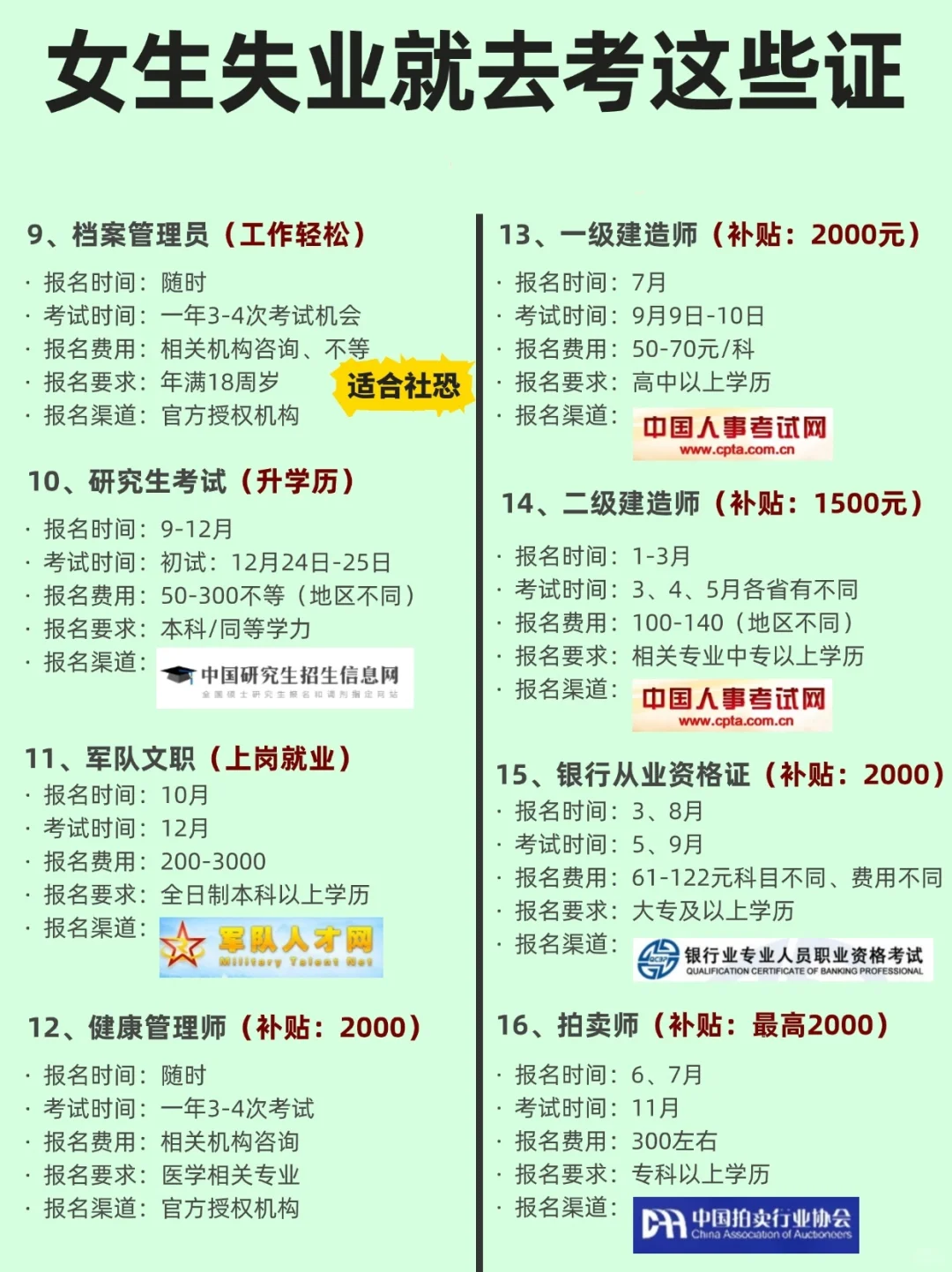 失业女生别摆烂，闲着就考这48本证书