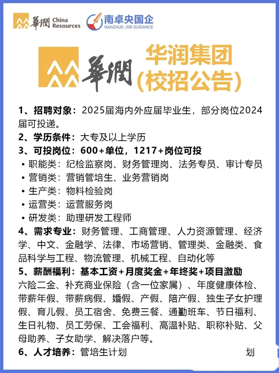 华润集团校招，1217➕岗位