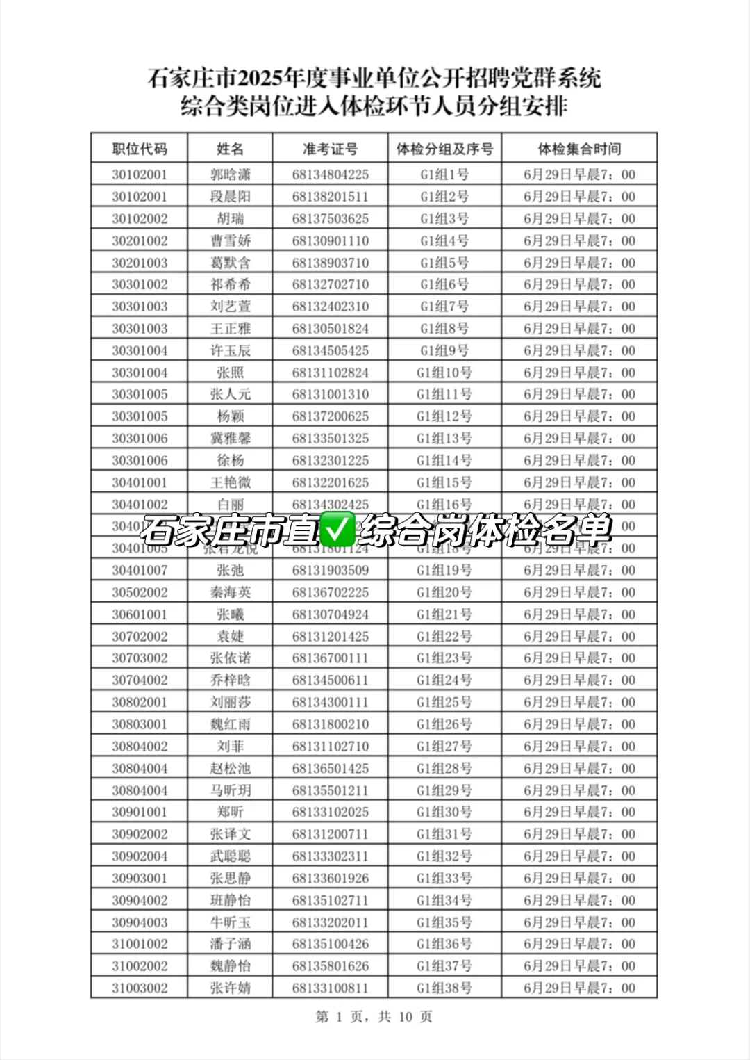 石家庄事业编✅dq系统综合岗体检名单已公布❗
