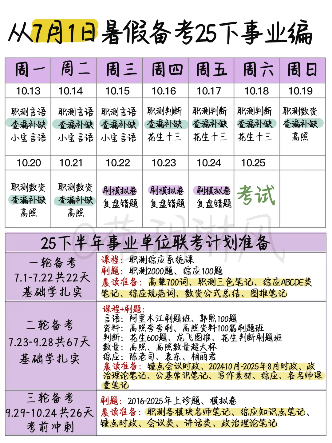 从7月1日暑假开始备考25下半年事业编计划♥️