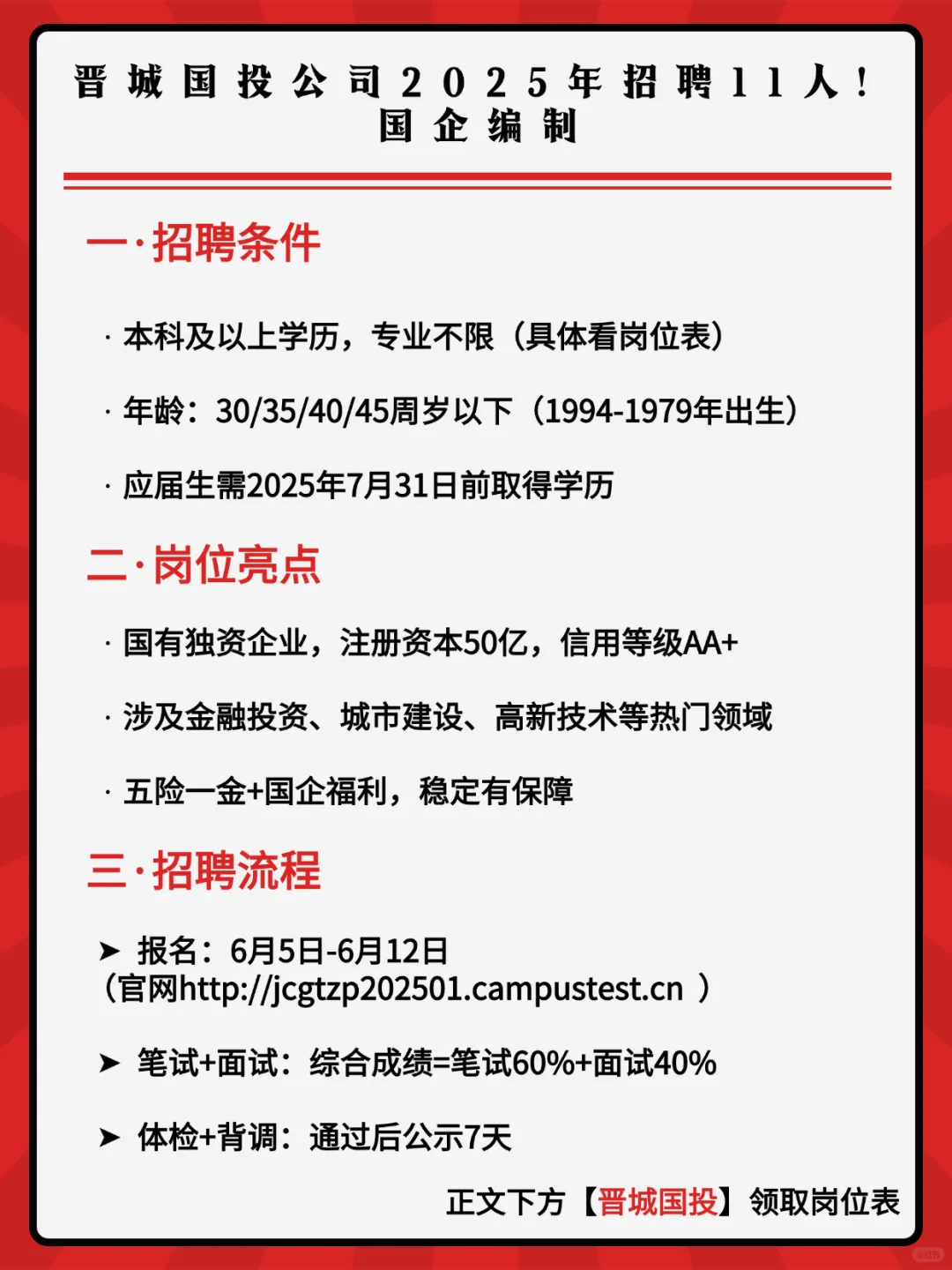 国企编制报名中…… 晋城国投