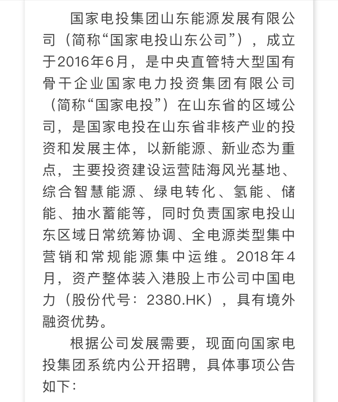 国家电投山东公司2025年社会招聘