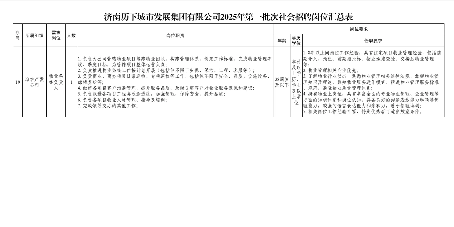 济南历下城市发展集团2025年社会招聘公告
