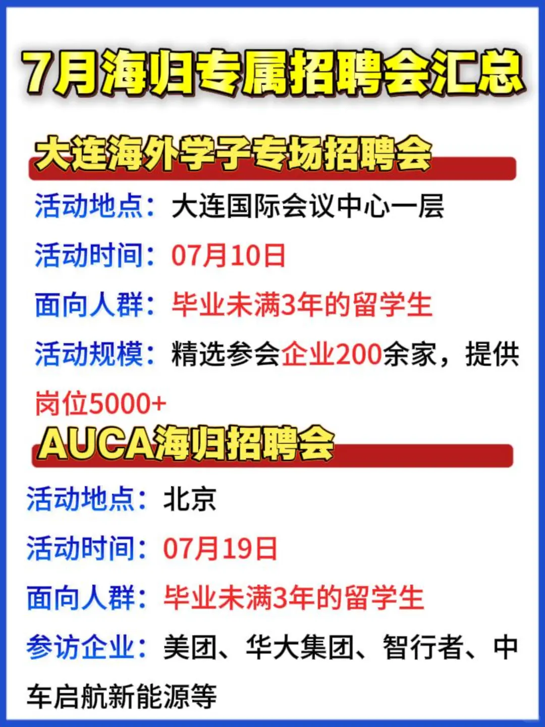 90%海归还未报名的招聘会！7月即将打响！
