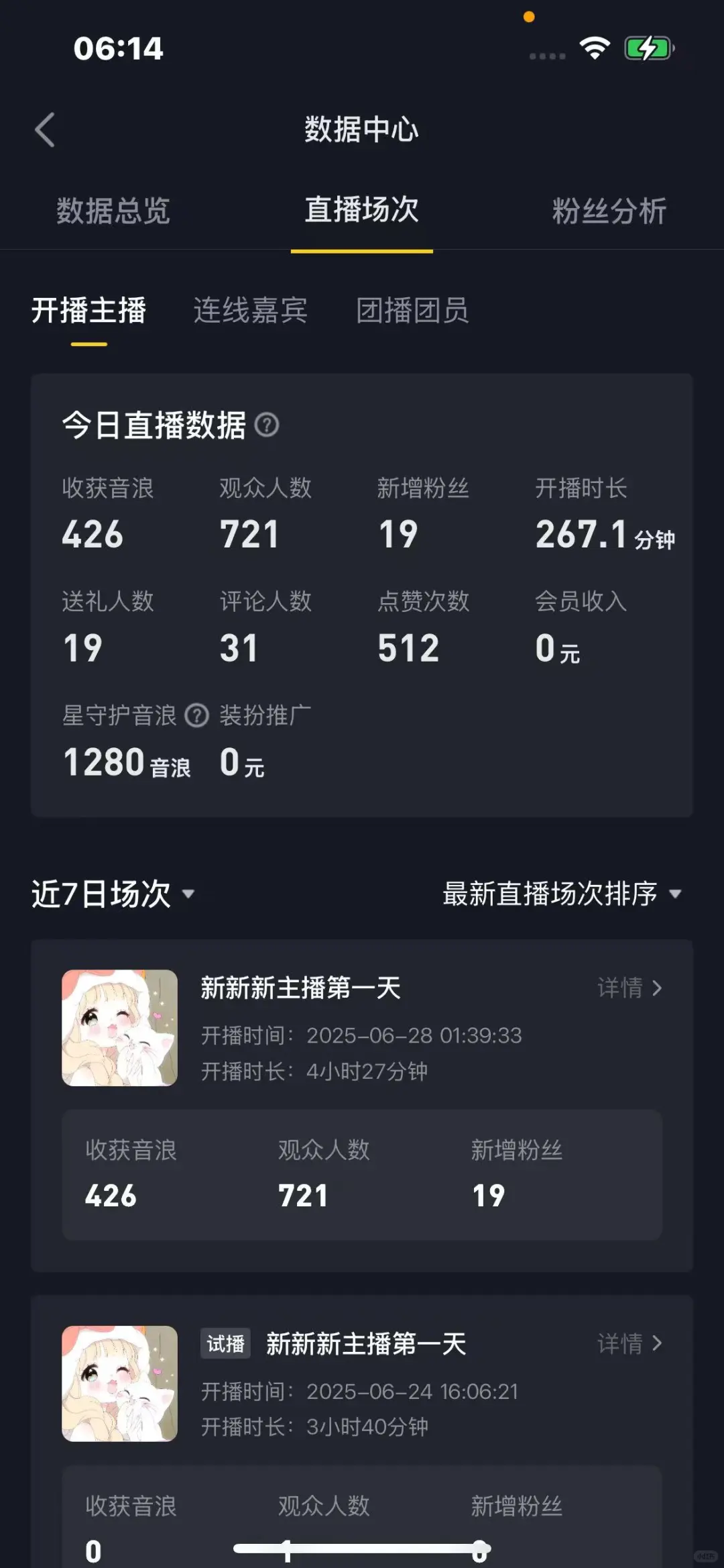 新人主播第2天啦
