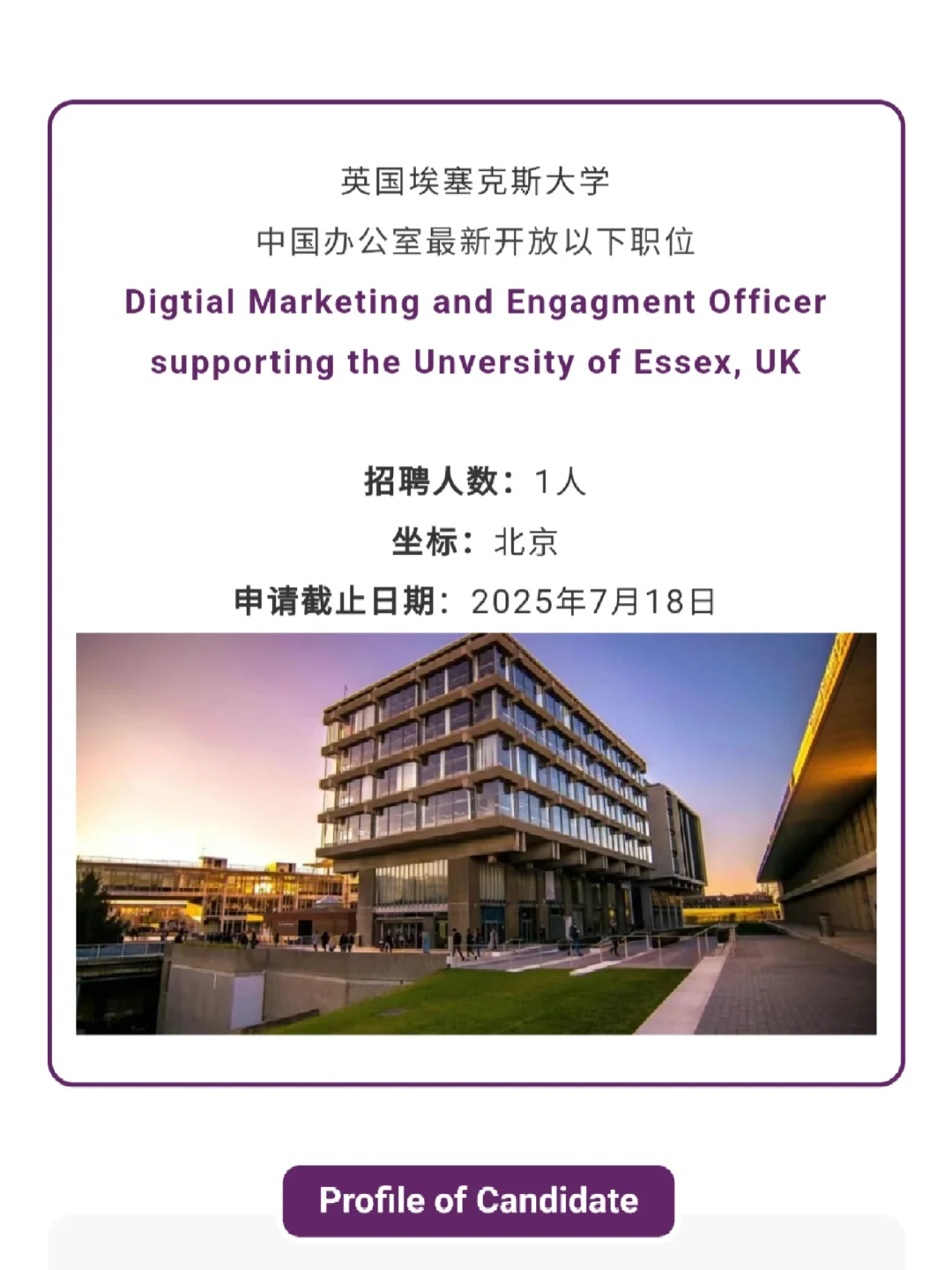 埃塞克斯大学北京招聘数字营销专员