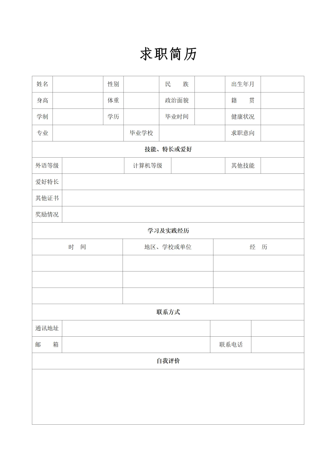 简历篇～简历空白模板分享！