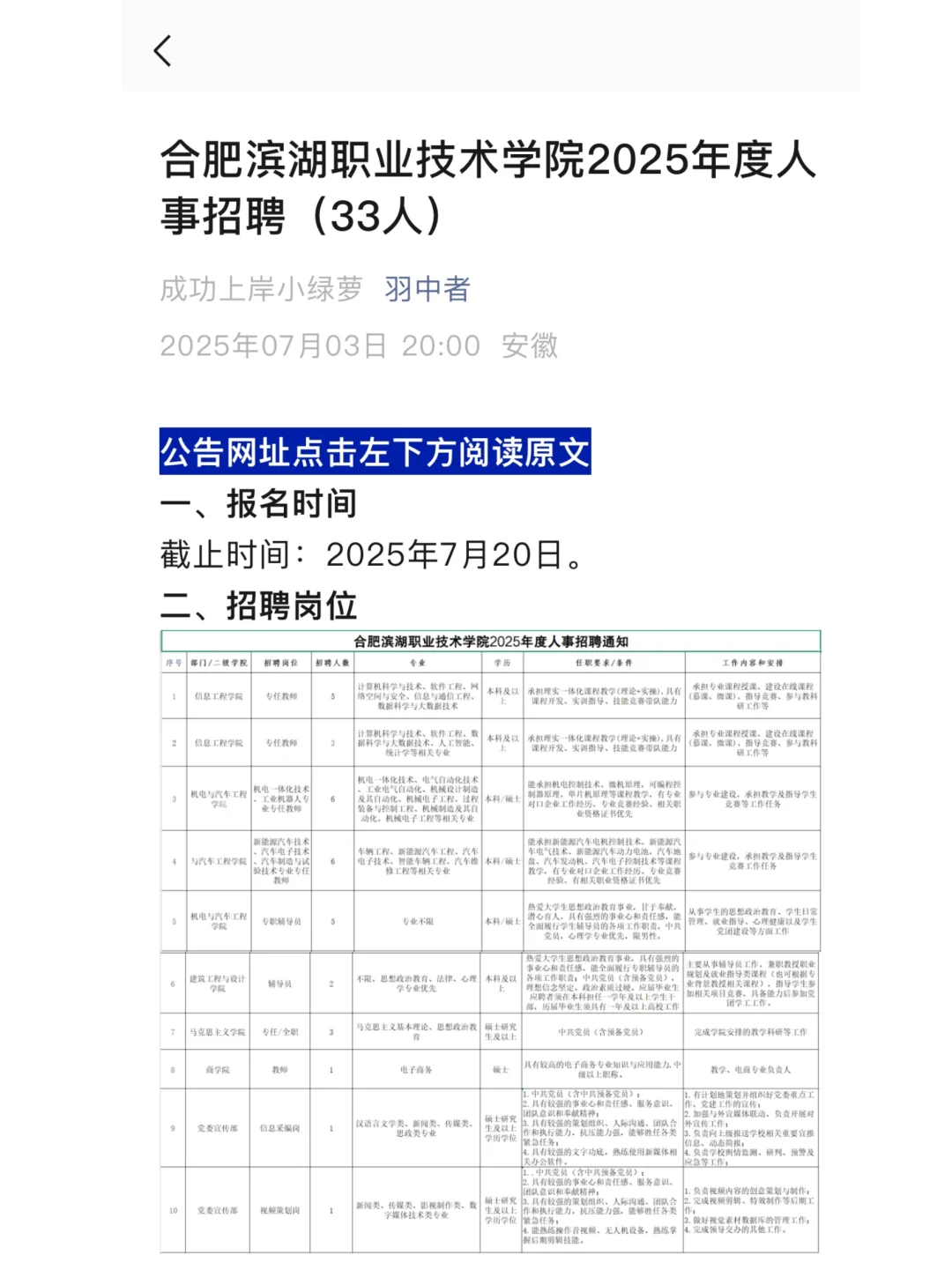 合肥滨湖职业技术学院2025年人才招聘-33人