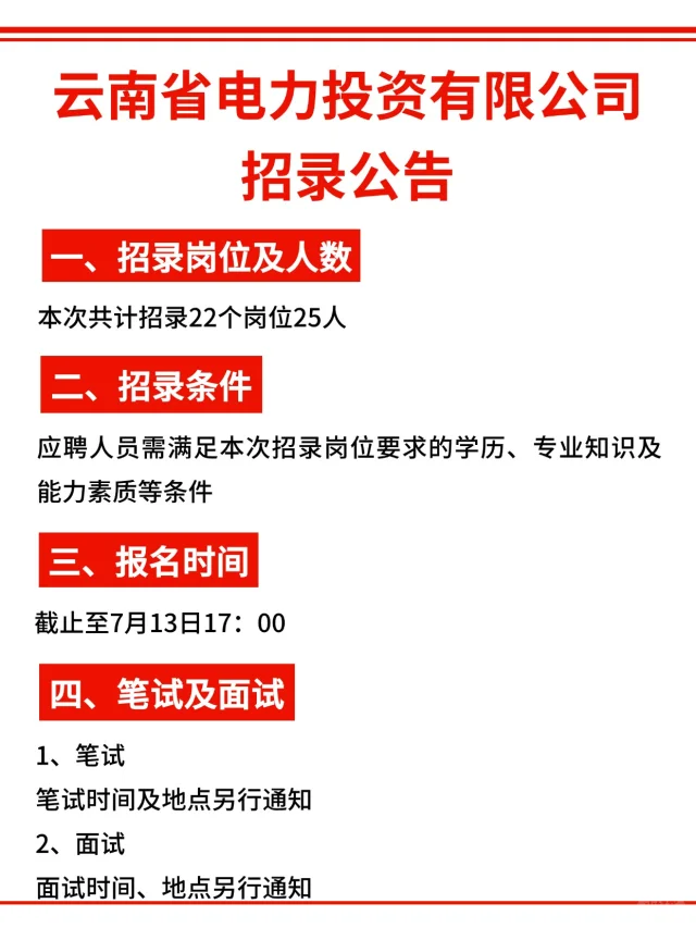 云南省电力投资有限公司招聘公告