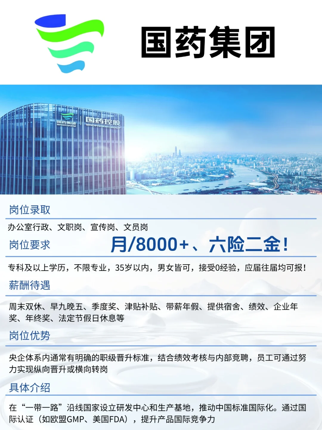 国药集团正招人,周末双休,码住!