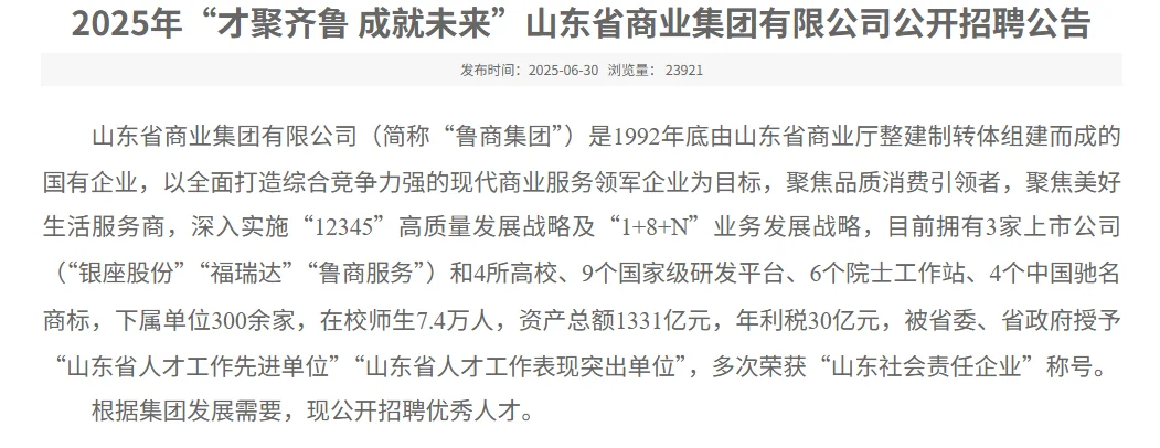 2025山东省商业集团有限公司公开招聘公告