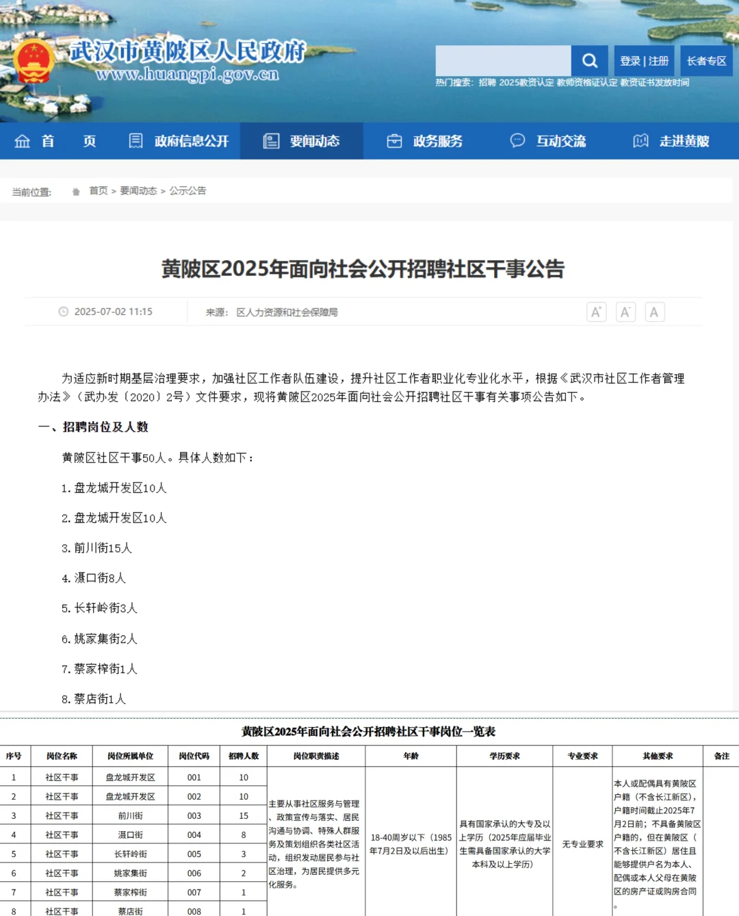 2025年武汉黄陂区招社区干事50人