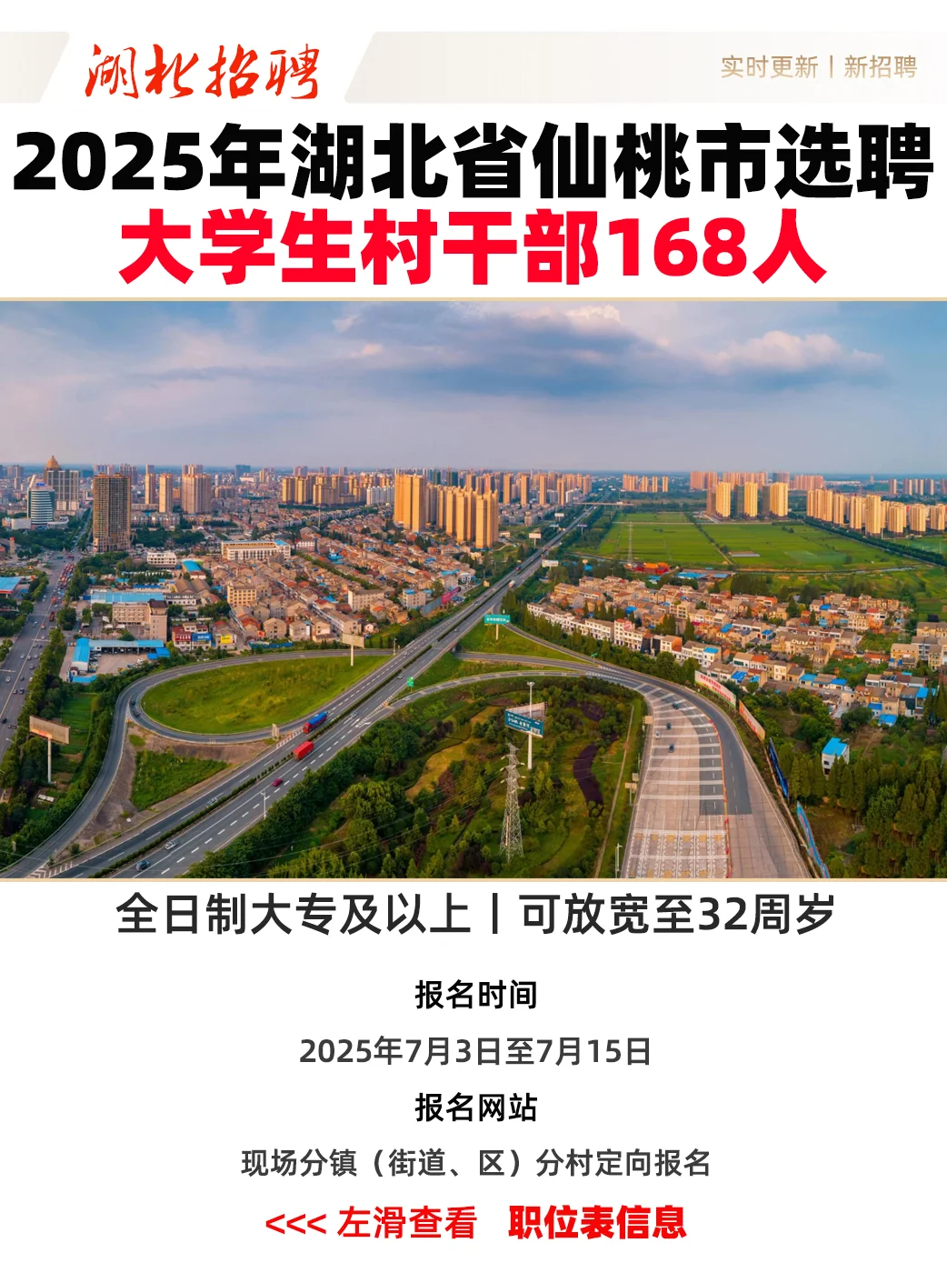 2025年仙桃市选聘大学生村干部168人!