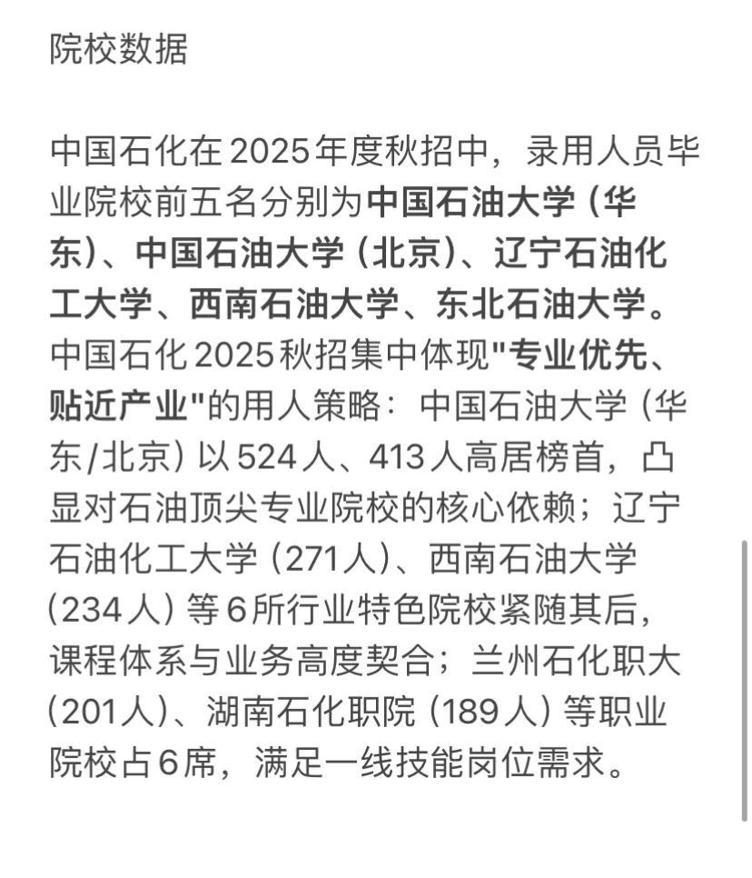 中国石化2025秋招数据?分析
