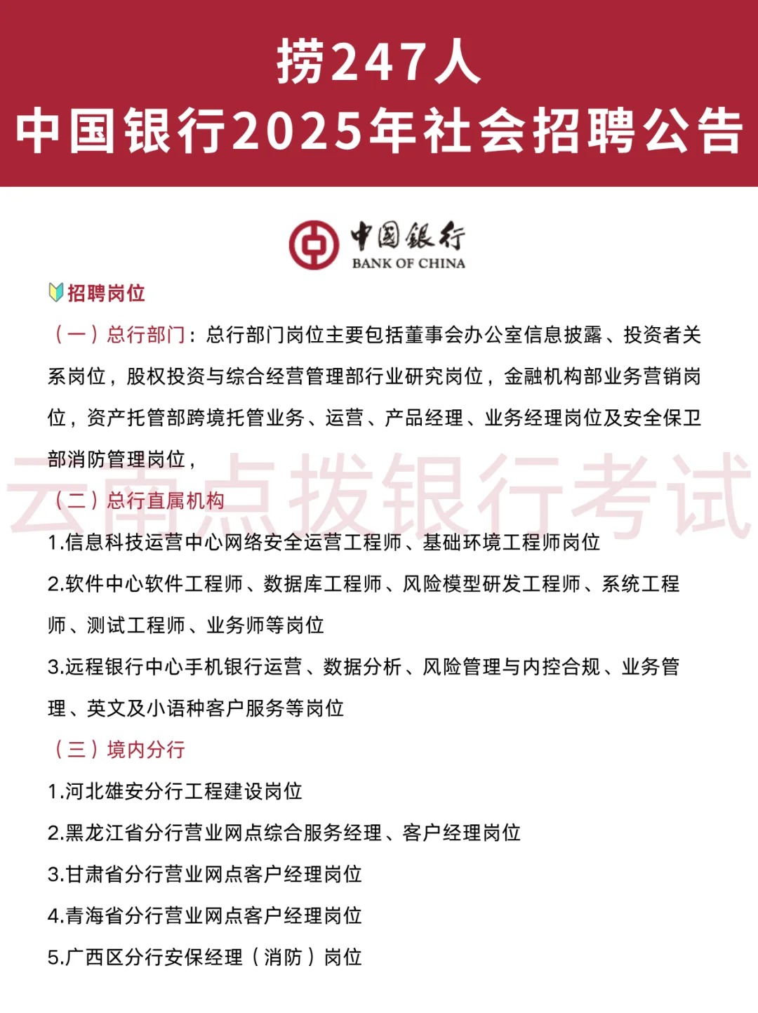 捞247人!中国银行2025年社会招聘公告!