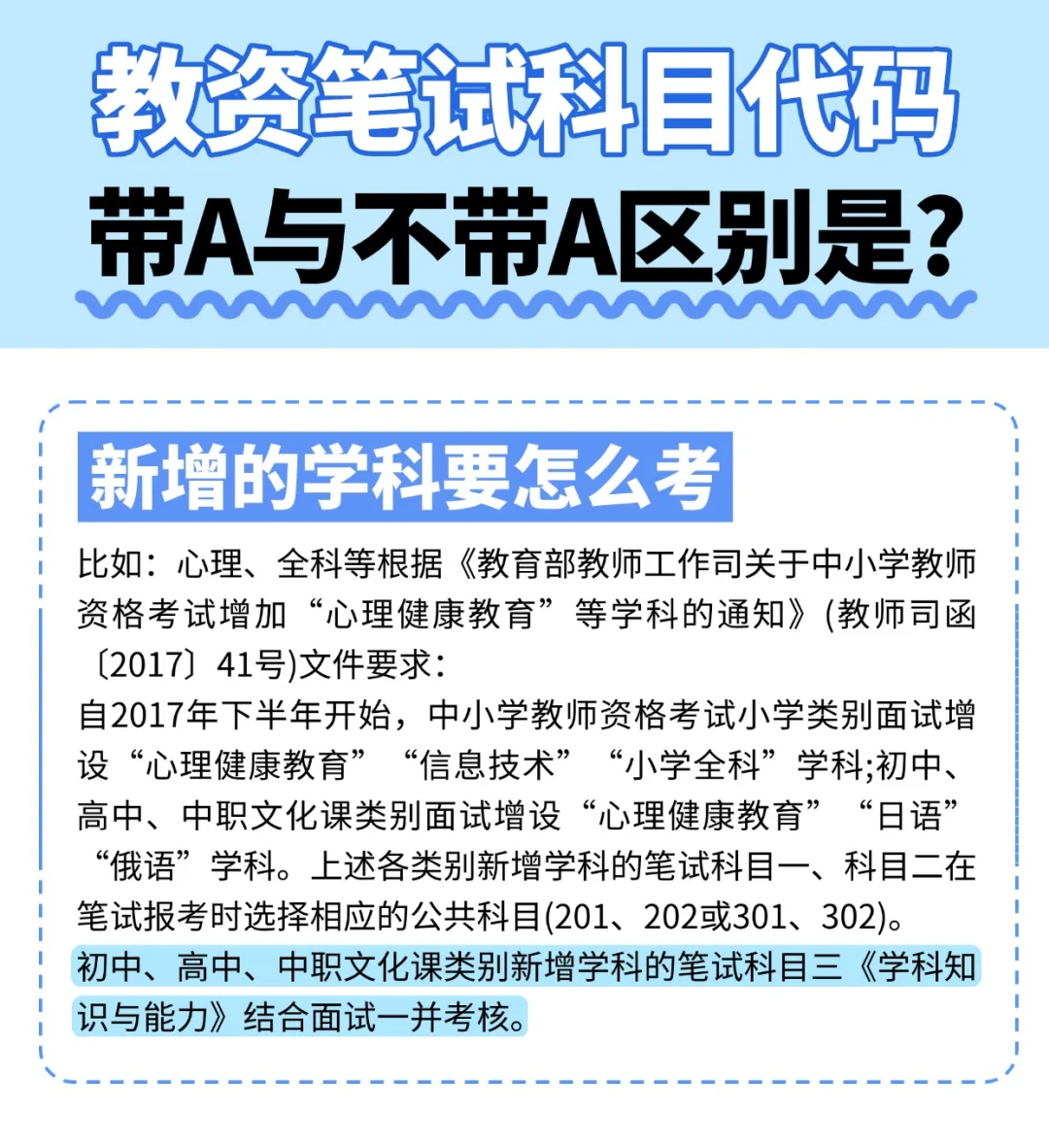 教资笔试科目代码带A与不带A有什么区别?