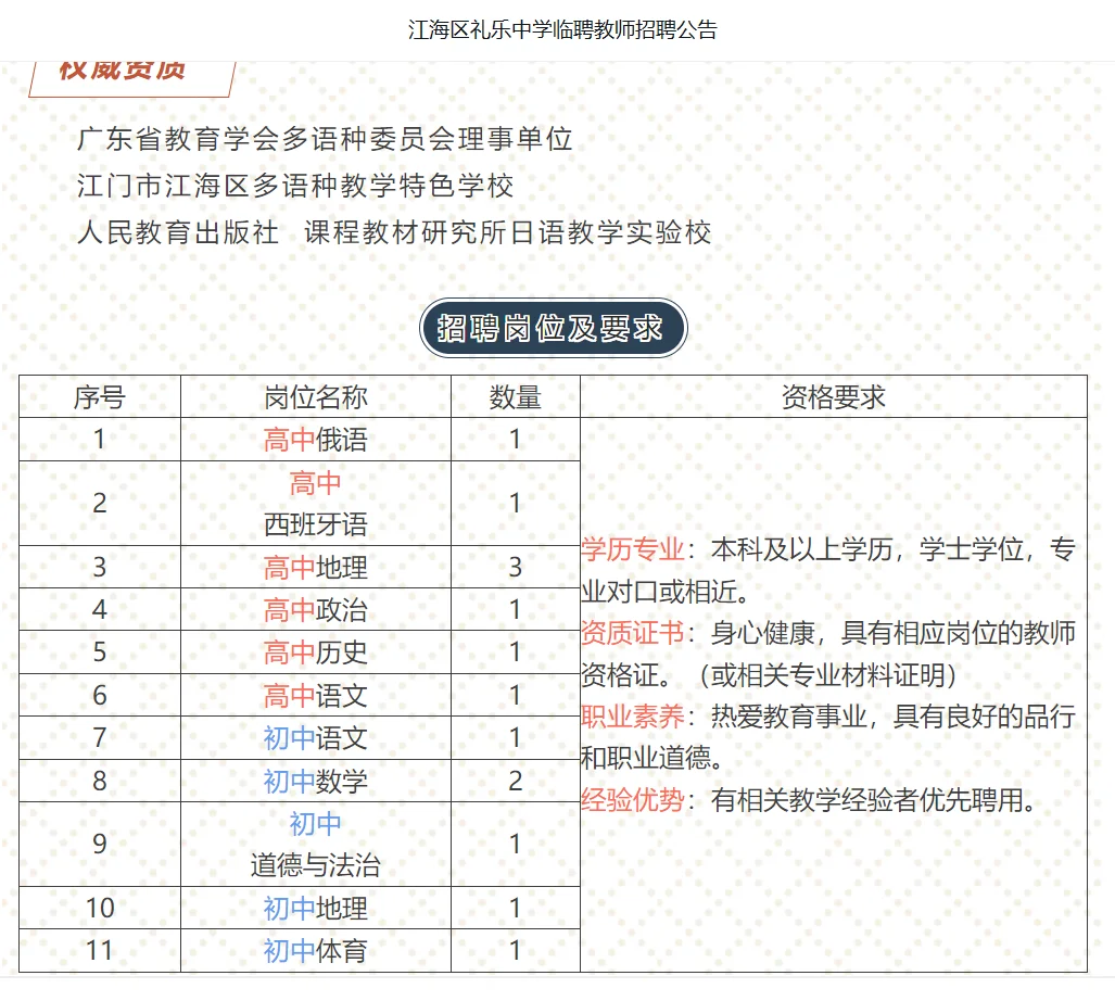 佛山南海公办学校招聘教师62名 本科及以上