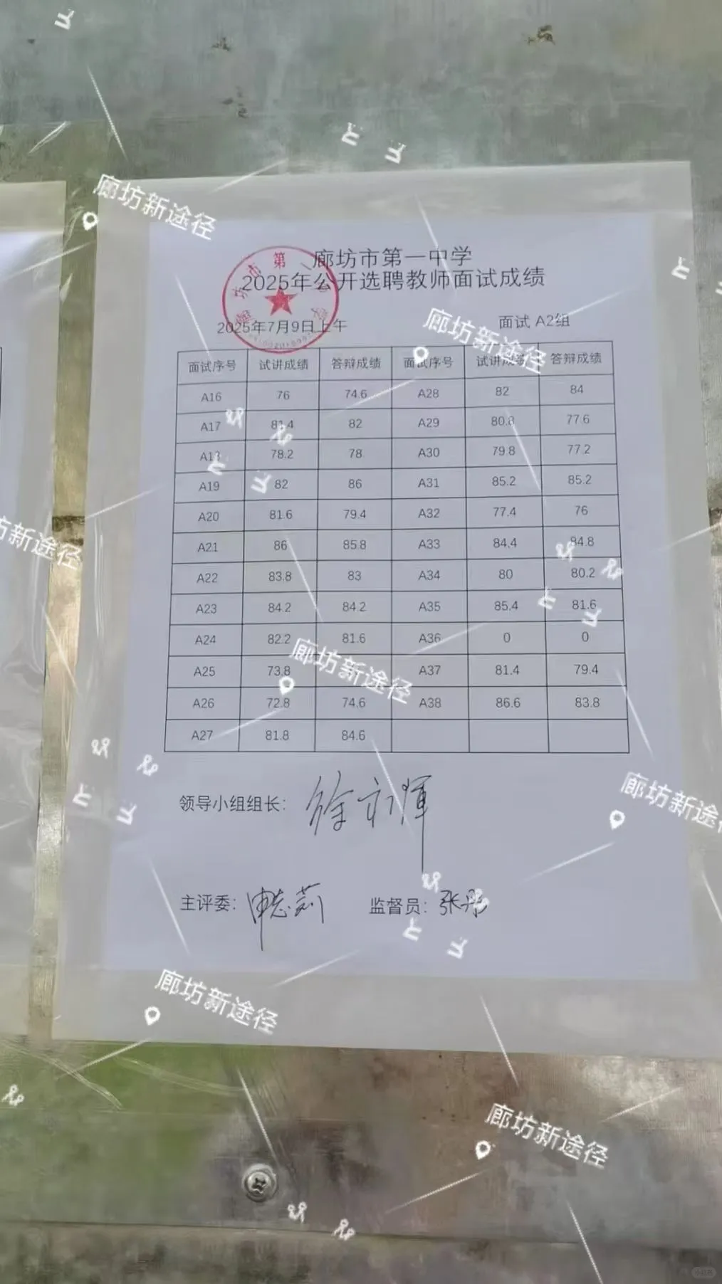 廊坊一中选聘成绩单！